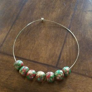 Beaded choker necklace red green gold Christmas